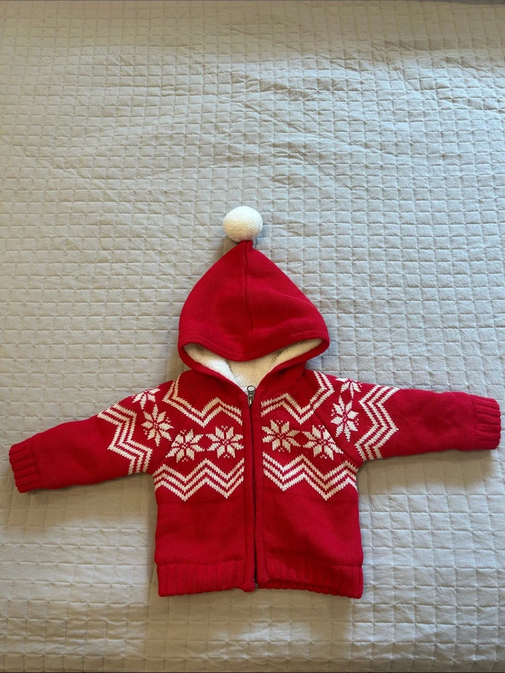 Hanna Andersson Red Knit Baby Hoodie & Cable Knit Overalls Set